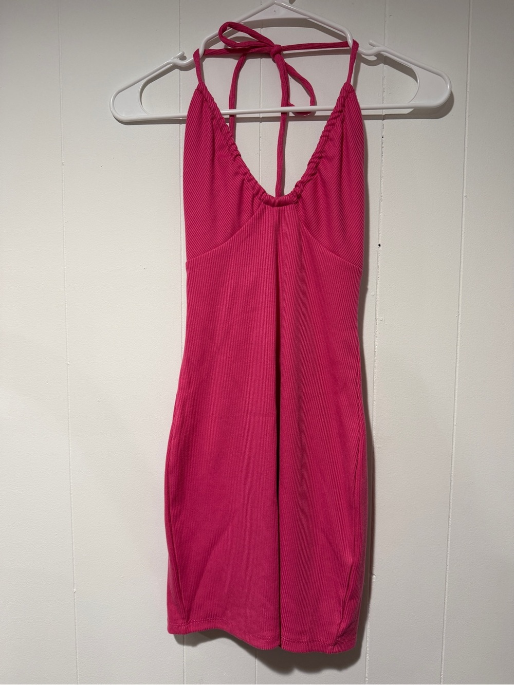 Princess Polly Ribbed Halter Mini Dress in Hot Pink